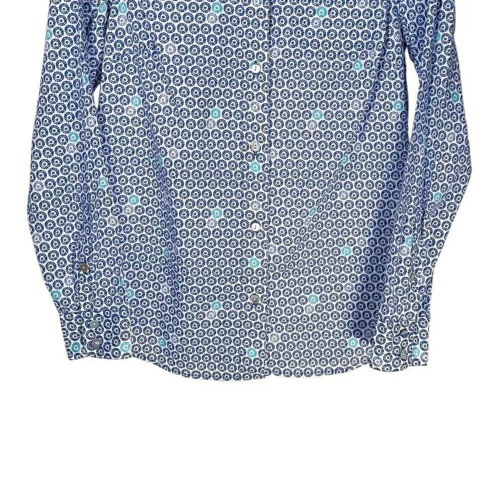 Vineyard Vines Women's Shirt Button Up Blue White Textured Dot Preppy Top Size 4